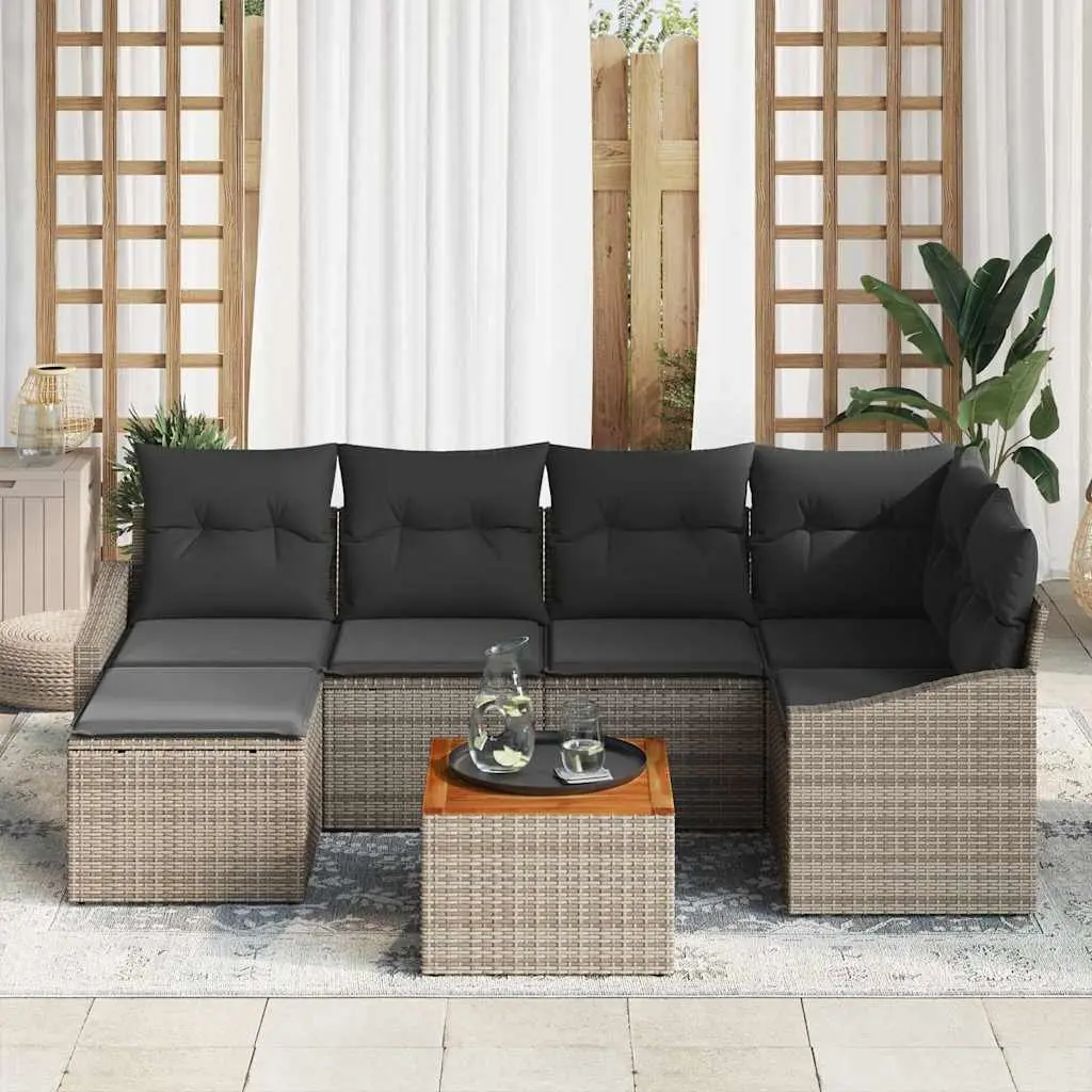 Modular Garden Sofa Set 7 Piece Weather Resistant Poly Rattan Grey Outdoor Furniture