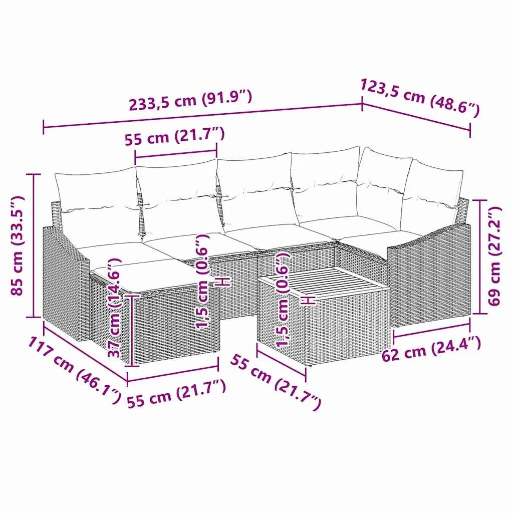 Modular Garden Sofa Set 7 Piece Weather Resistant Poly Rattan Grey Outdoor Furniture