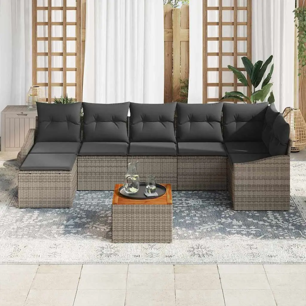 Modular Garden Sofa Set 8 Piece Outdoor Furniture Grey Poly Rattan Patio Seating