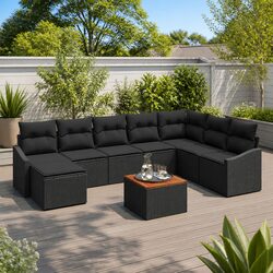 Garden Sofa Set 9 Pieces Modular Outdoor Lounge Black Poly Rattan Patio