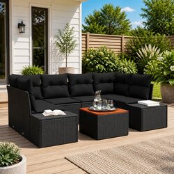 Modular Garden Sofa Set 7 Pieces Black Poly Rattan Outdoor Furniture with
