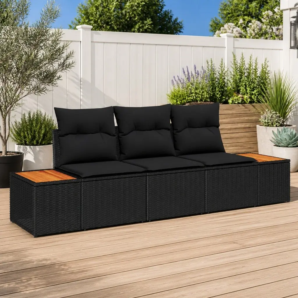 Garden Sofa Set Poly Rattan 3 Piece Black Outdoor Furniture Modular Patio Lounge