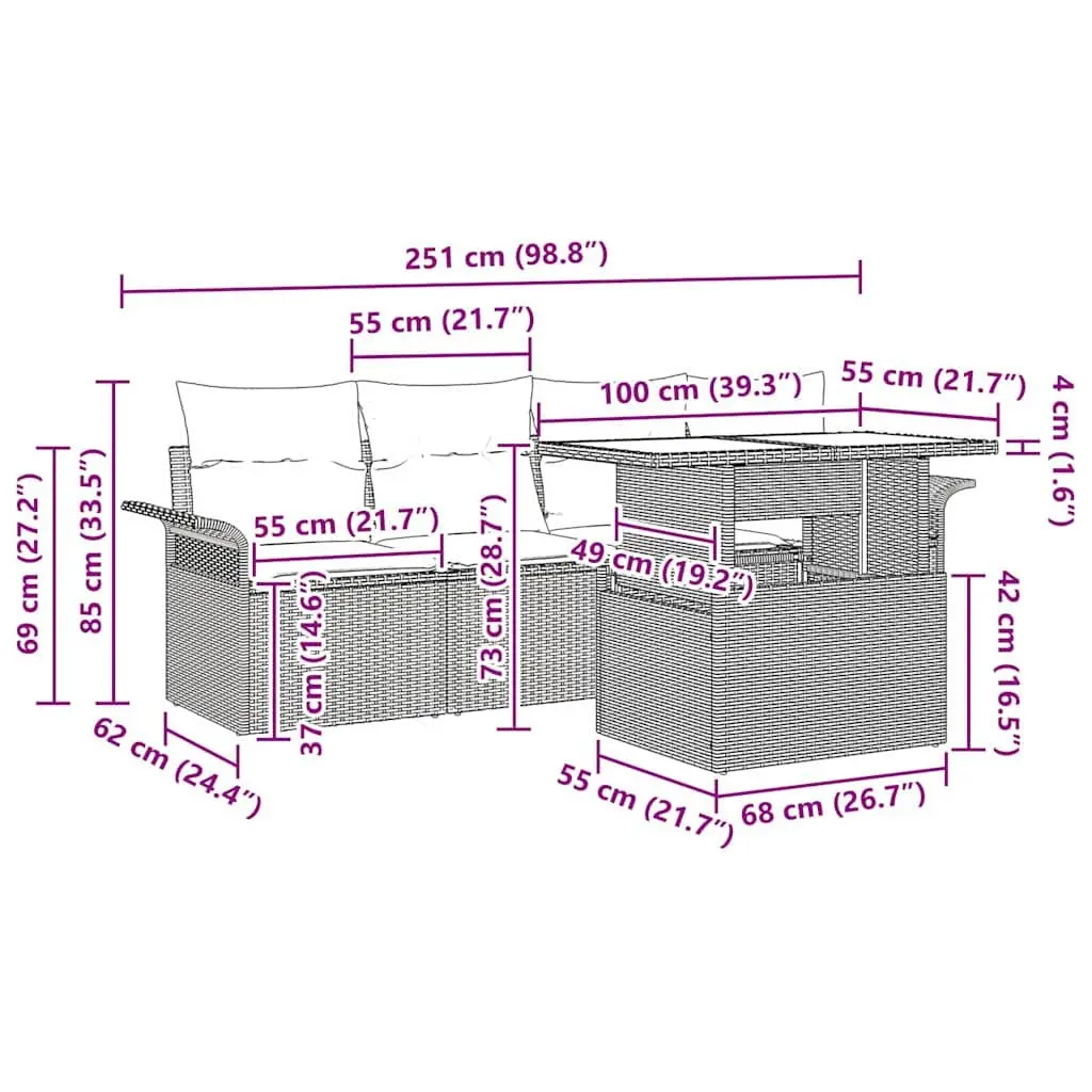 5 Piece Outdoor Sofa Set Weather Resistant Black Poly Rattan with Cushions Durable Steel Frame