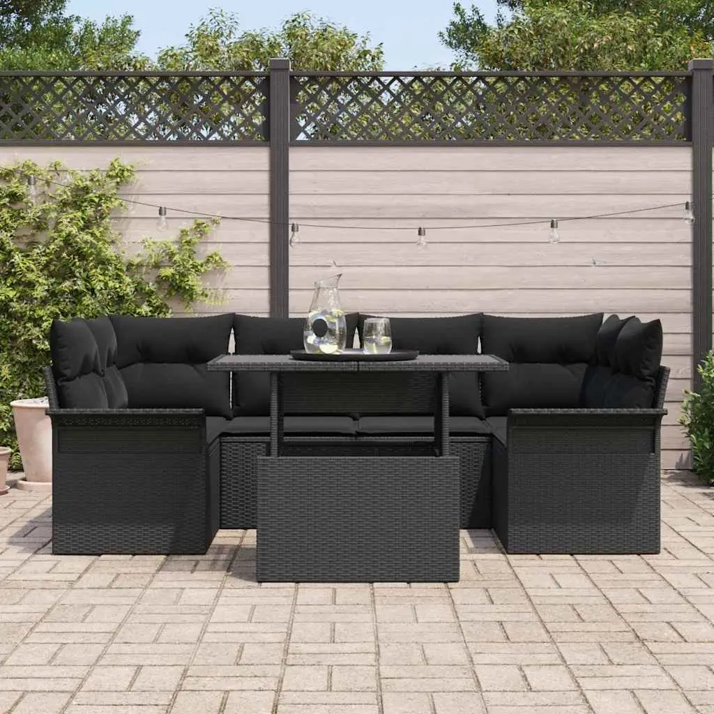 Garden Sofa Set Modular Poly Rattan 7 Pieces Black
