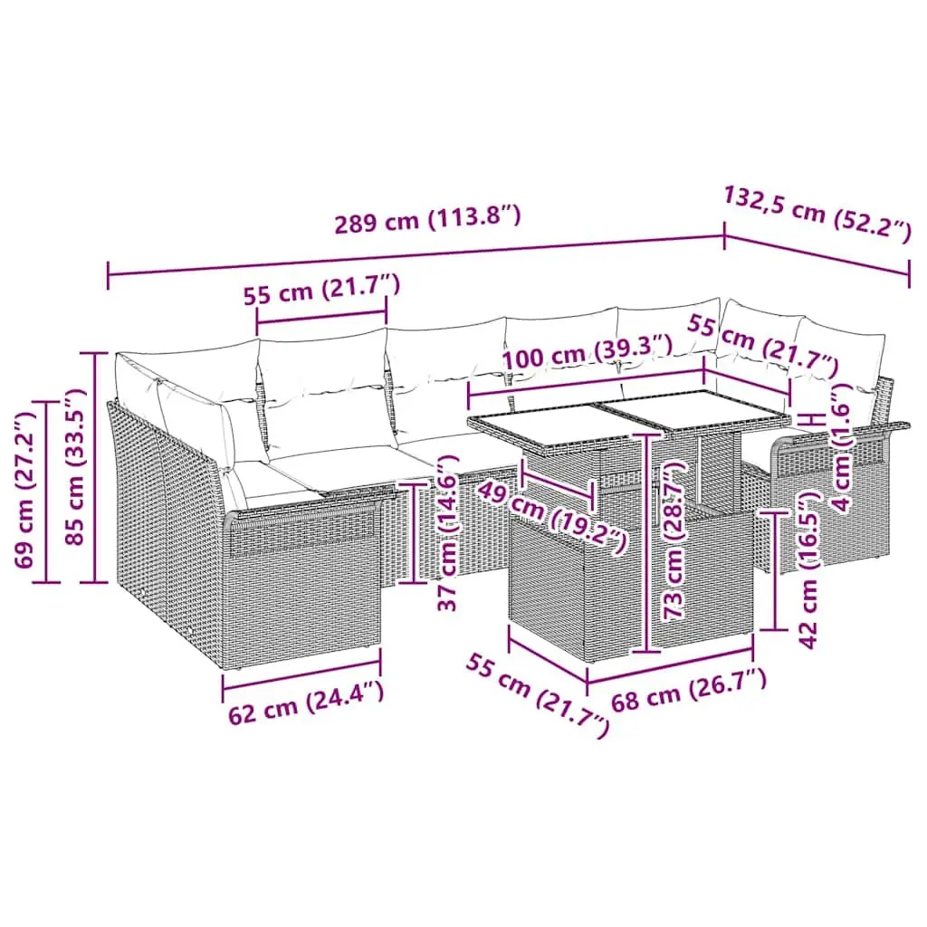 Modular Garden Sofa Set 8 Piece Outdoor Furniture Black Poly Rattan with