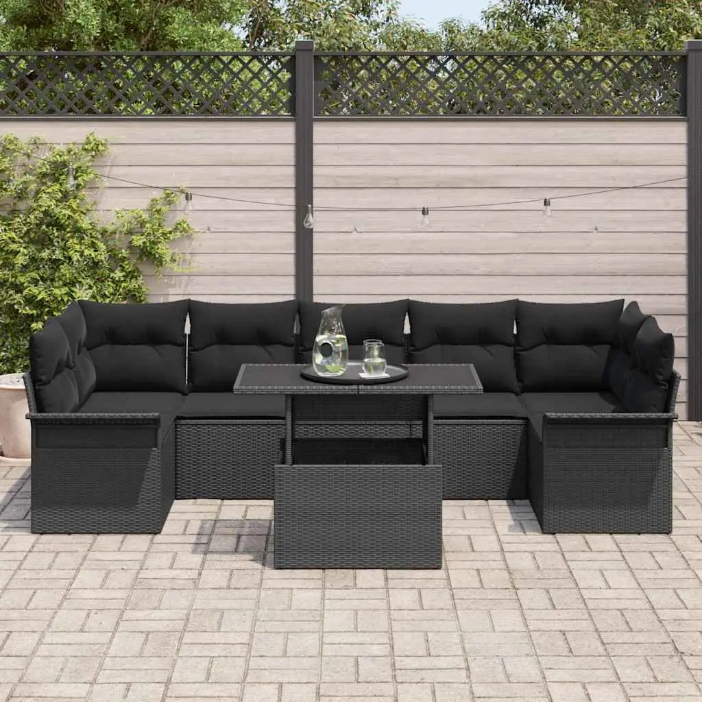 Modular Garden Sofa Set 8 Piece Outdoor Furniture Black Poly Rattan with