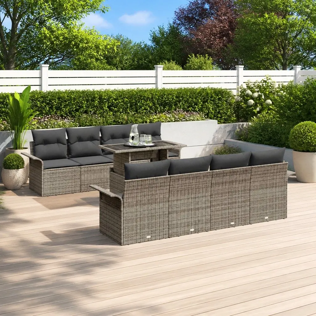 Garden Sofa Set Modular Outdoor Furniture 9 Piece Grey Poly Rattan with Cushions