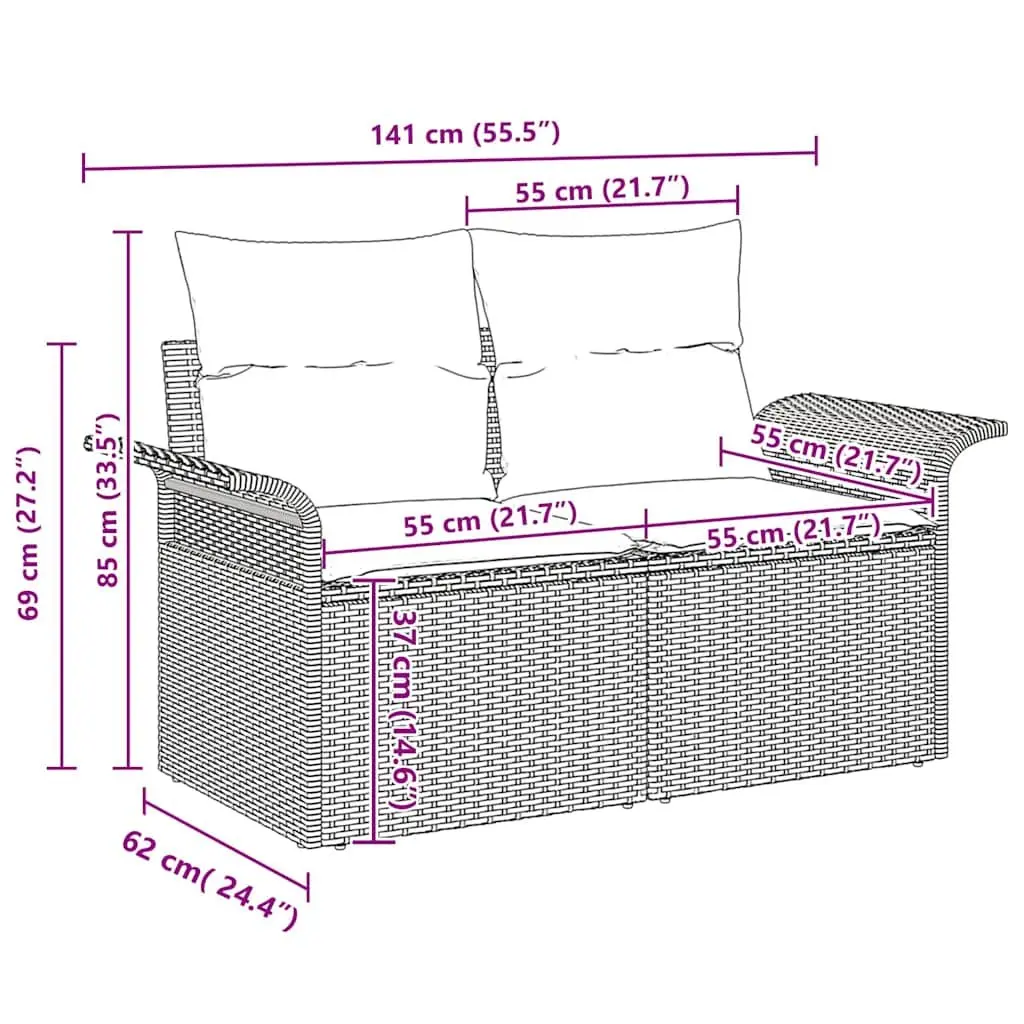 Garden Sofa Set Modular Outdoor Furniture 9 Piece Grey Poly Rattan with Cushions