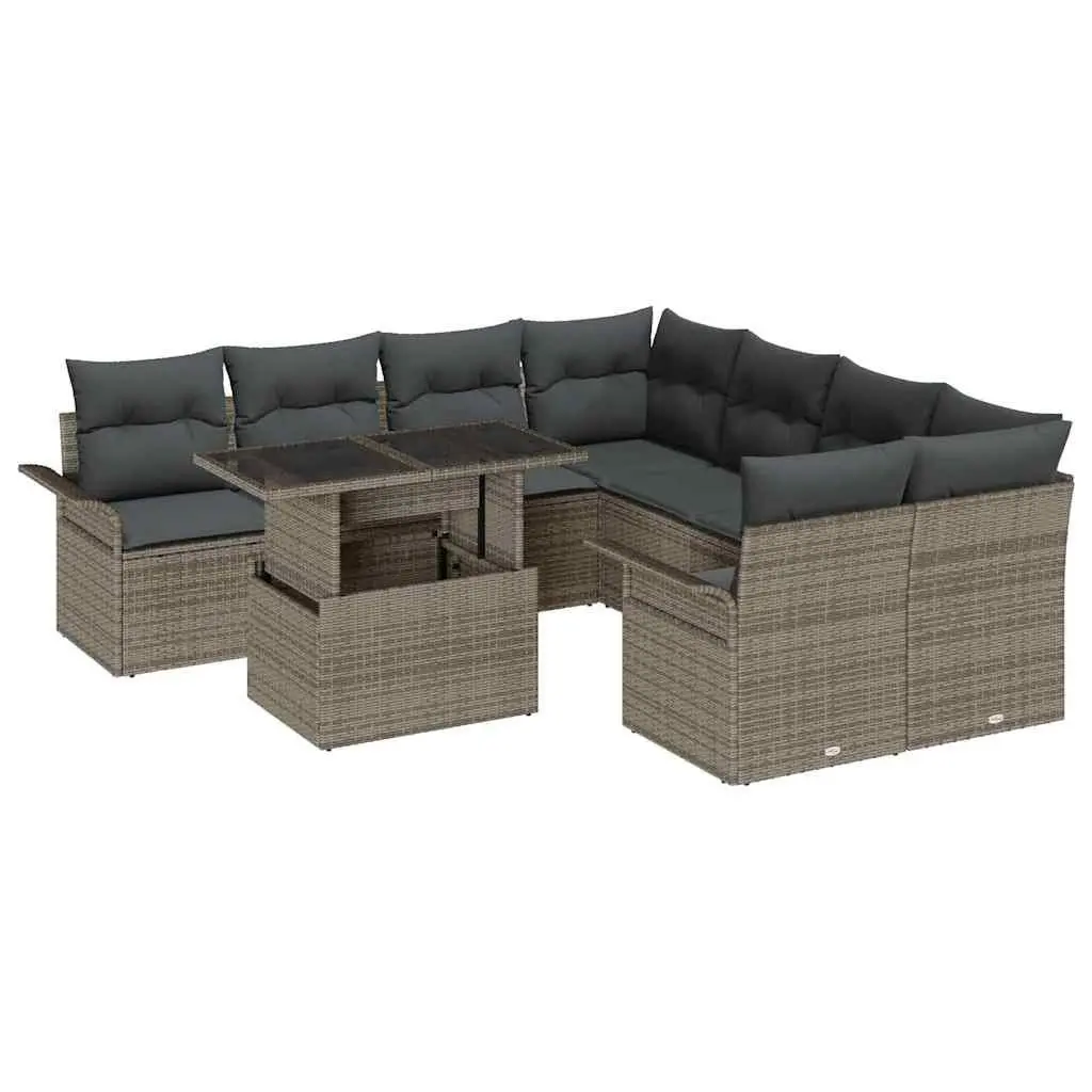 Garden Sofa Set Modular Poly Rattan 9 Pieces Grey Outdoor Furniture