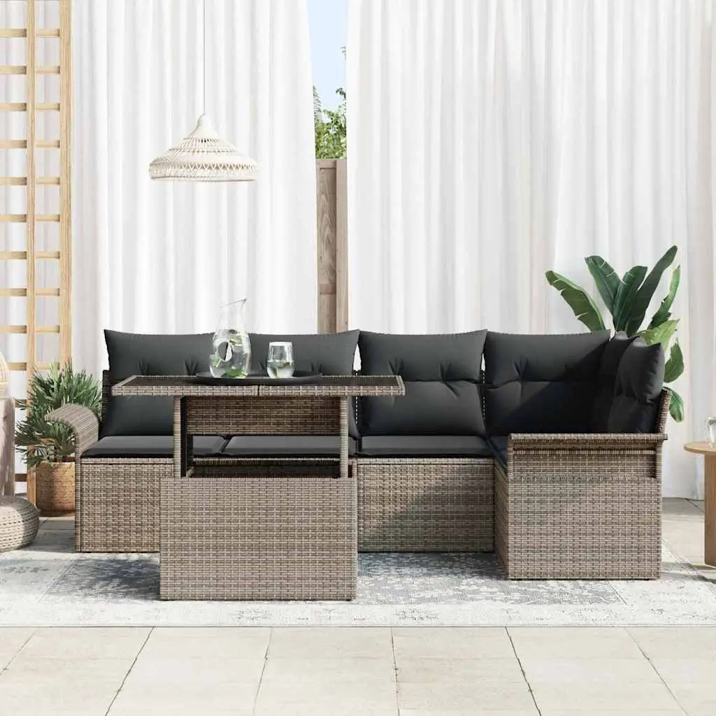 Modular Garden Sofa Set 6 Piece Outdoor Furniture Poly Rattan Wood Cushions