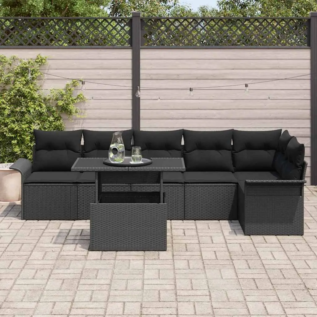 Garden Sofa Set Modular Poly Rattan 7 Piece Outdoor Furniture Black