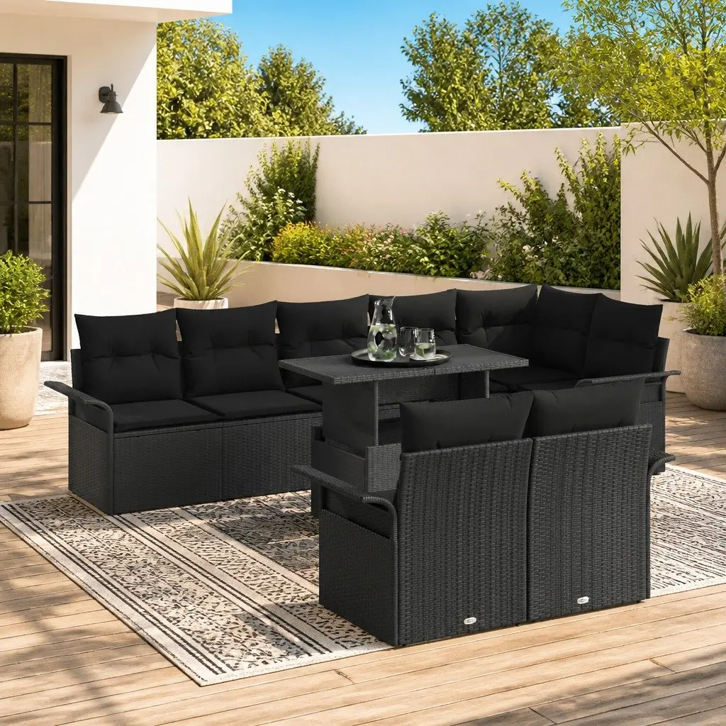 9 Piece Outdoor Garden Sofa Set Modular Poly Rattan Furniture Black with Cushions