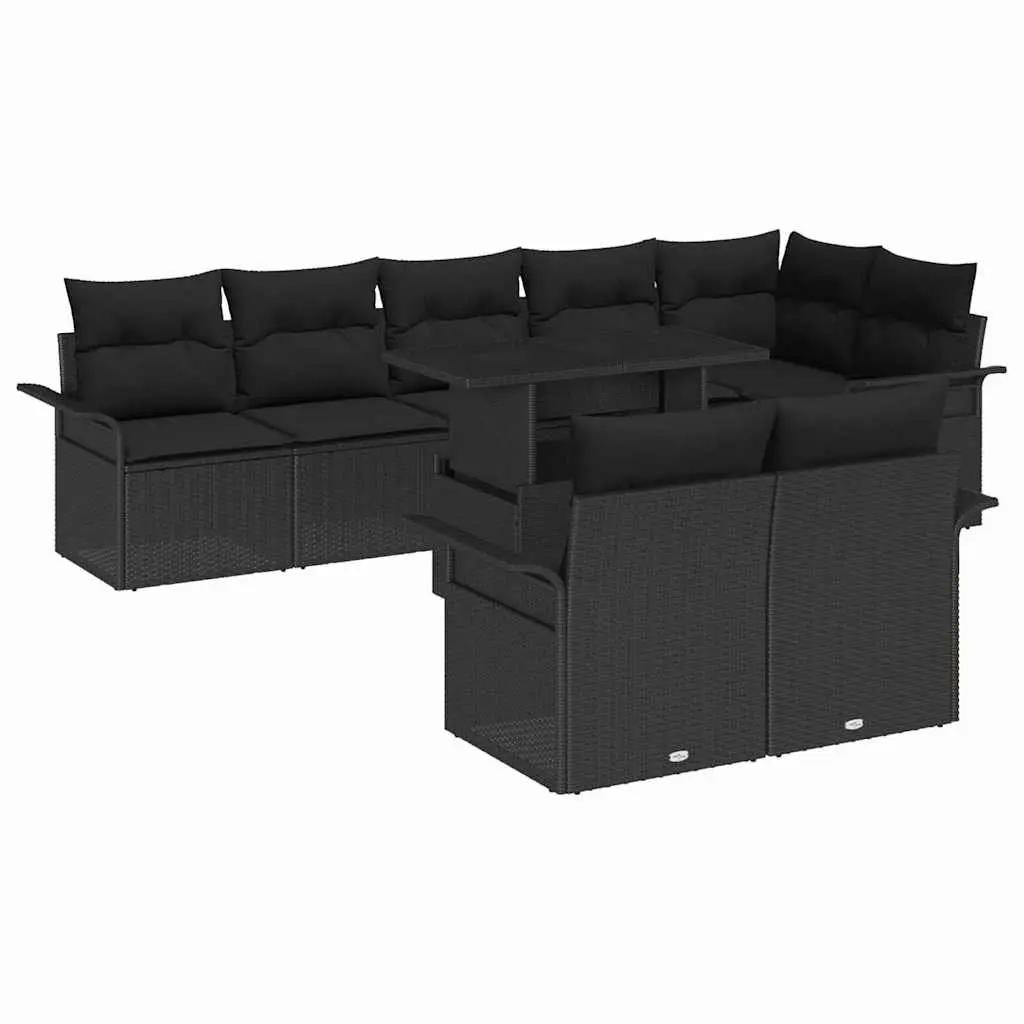 9 Piece Outdoor Garden Sofa Set Modular Poly Rattan Furniture Black with Cushions