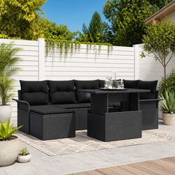 Versatile 7-Seater Black Garden Sofa Set for Outdoor Use