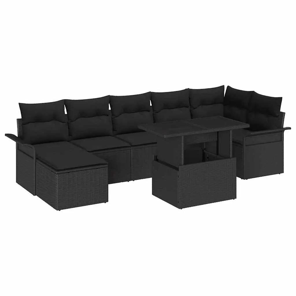 Garden Sofa Set Poly Rattan 8 Piece Outdoor Furniture Black