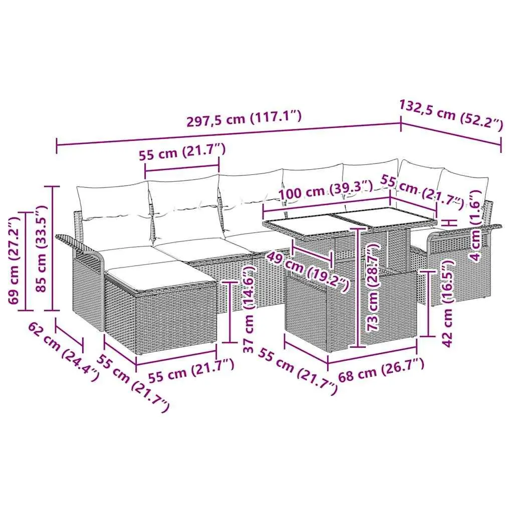 Garden Sofa Set Poly Rattan 8 Piece Outdoor Furniture Black