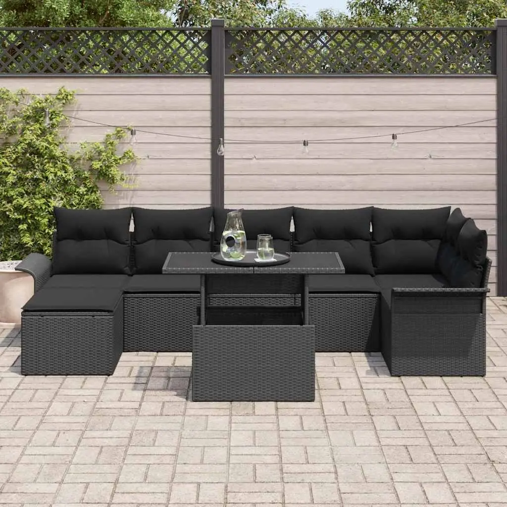 Garden Sofa Set Poly Rattan 8 Piece Outdoor Furniture Black