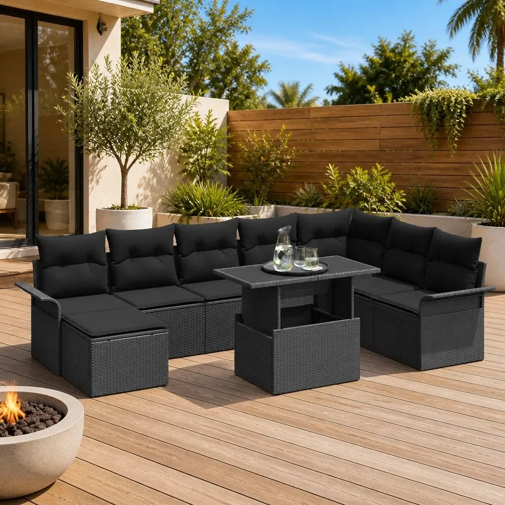 Garden Sofa Set Poly Rattan 9 Piece Outdoor Furniture Black Modular Lounge