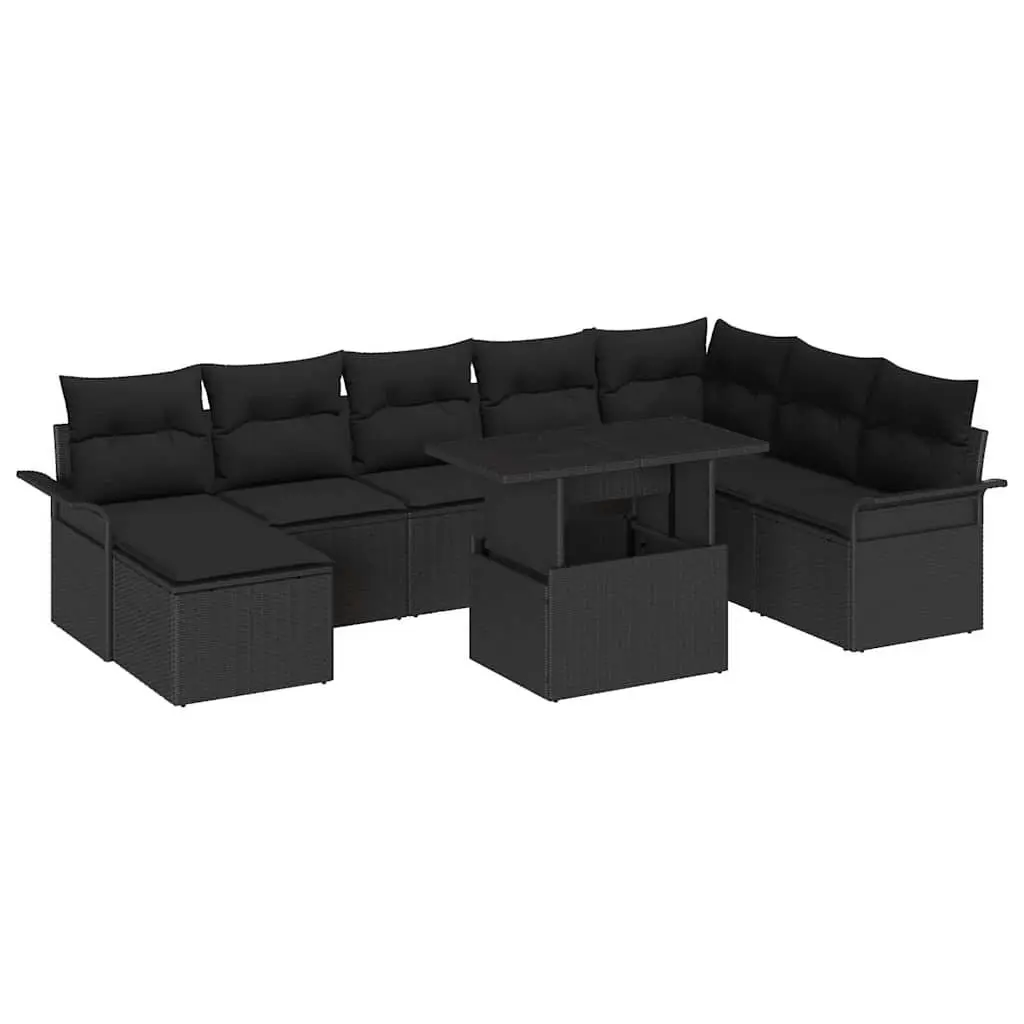 Garden Sofa Set Poly Rattan 9 Piece Outdoor Furniture Black Modular Lounge