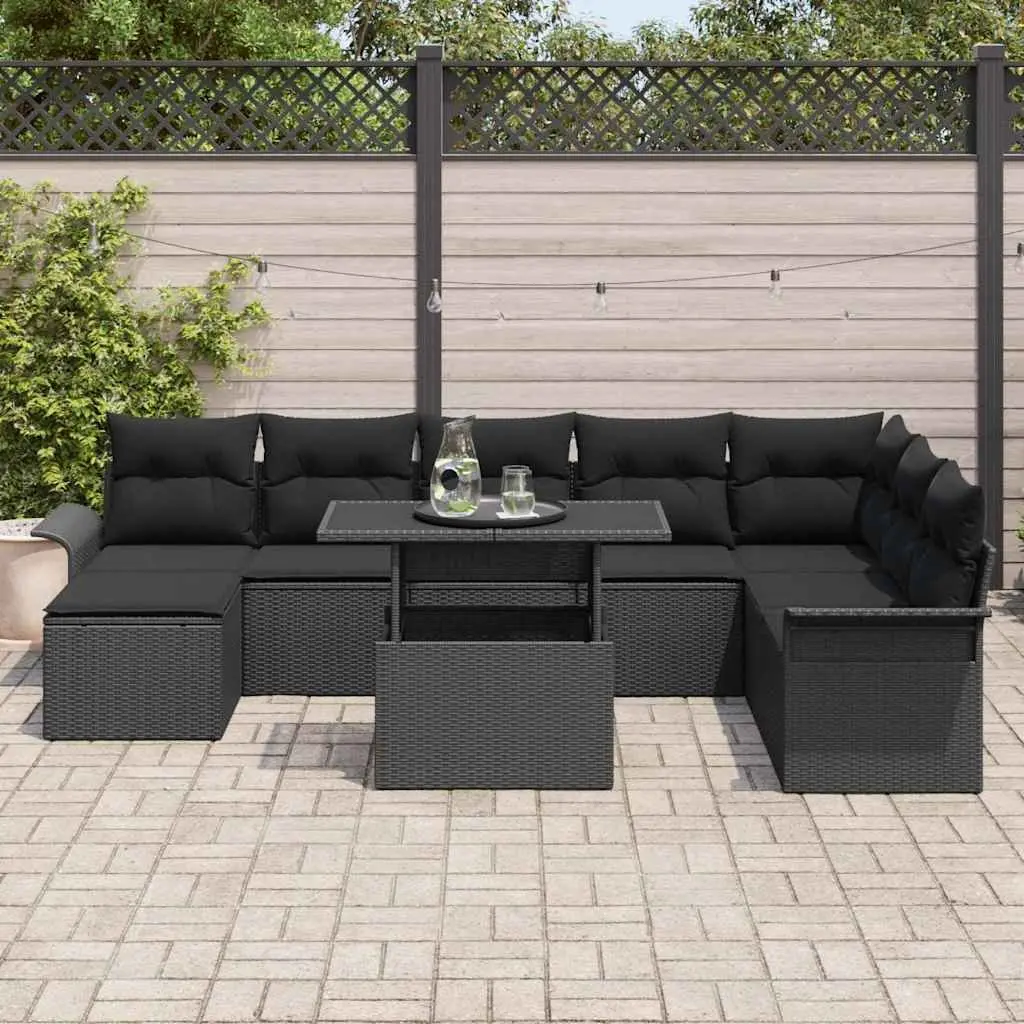Garden Sofa Set Poly Rattan 9 Piece Outdoor Furniture Black Modular Lounge