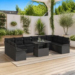 Practical Black Outdoor Sofa Set 11-Piece Modular Design