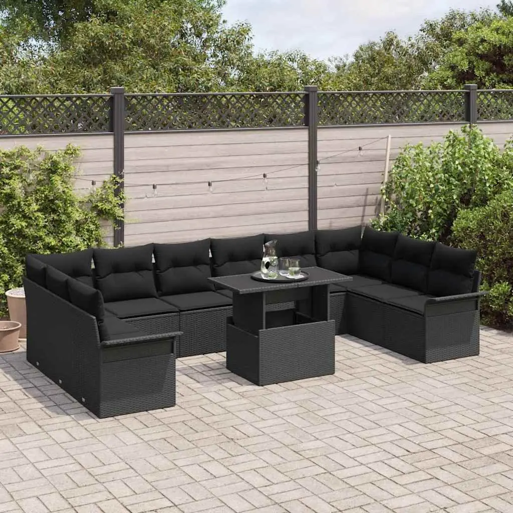 Garden Sofa Set 11pcs Outdoor Furniture Black Poly Rattan Modular Patio Lounge