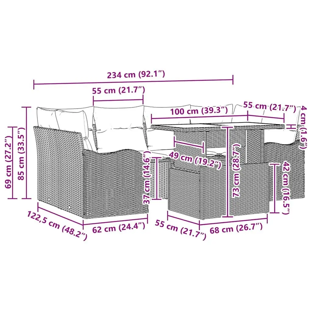 Outdoor Garden Sofa Set 7 Seater Black Poly Rattan Modular Lounge Furniture