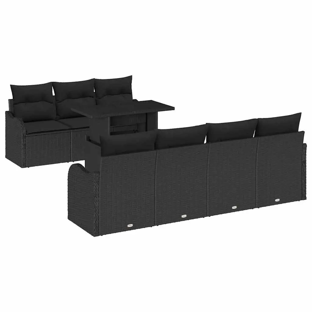 Outdoor Garden Sofa Set 8 Pieces Black Poly Rattan Modular Furniture Cushions