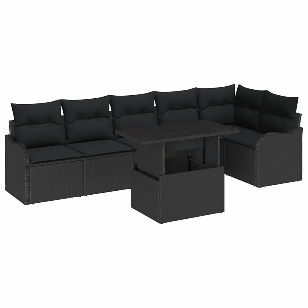 Modular Black Poly Rattan Outdoor Lounge Sofa Set 7 Piece Garden Patio Furniture