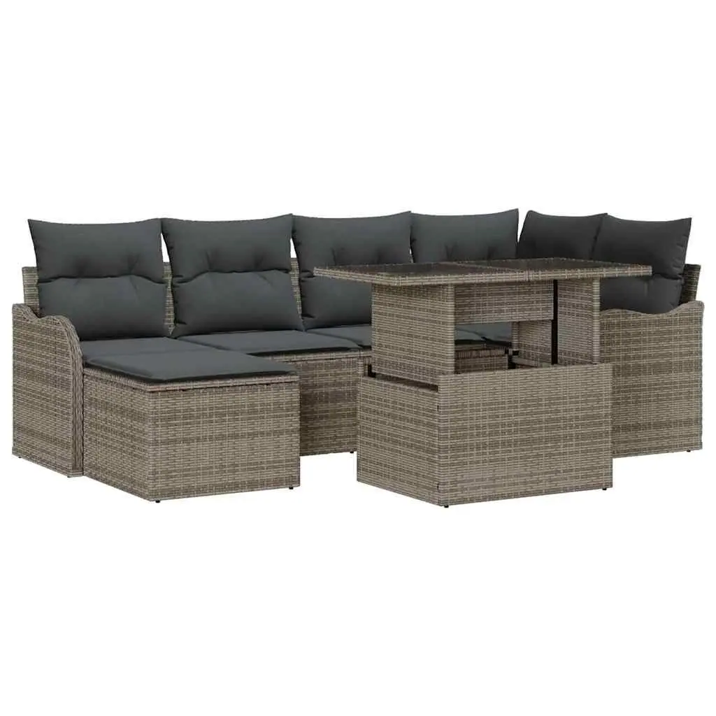 Garden Sofa Set 7 Pieces Grey Poly Rattan Outdoor Furniture Patio Seating