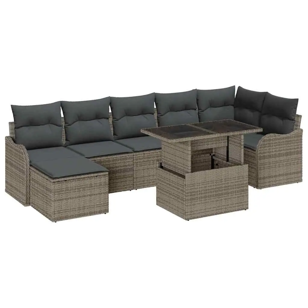 Modular Outdoor Sofa Set Grey Poly Rattan 8 Piece Garden Furniture Sectional