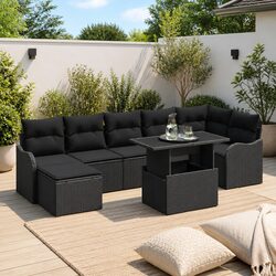 Garden Sofa Set 8 Pieces Outdoor Modular Lounge Black Poly Rattan Furniture