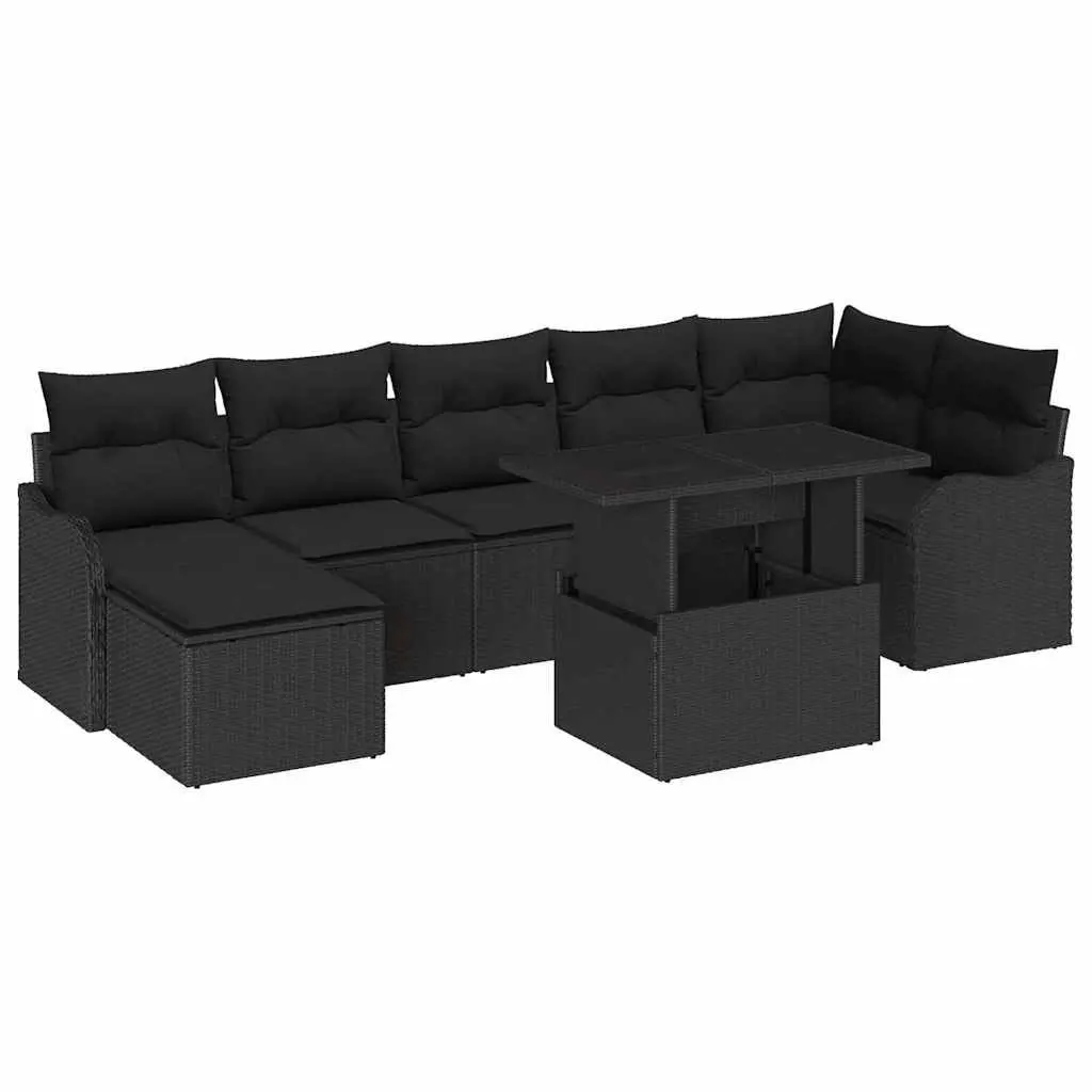 Garden Sofa Set 8 Pieces Outdoor Modular Lounge Black Poly Rattan Furniture
