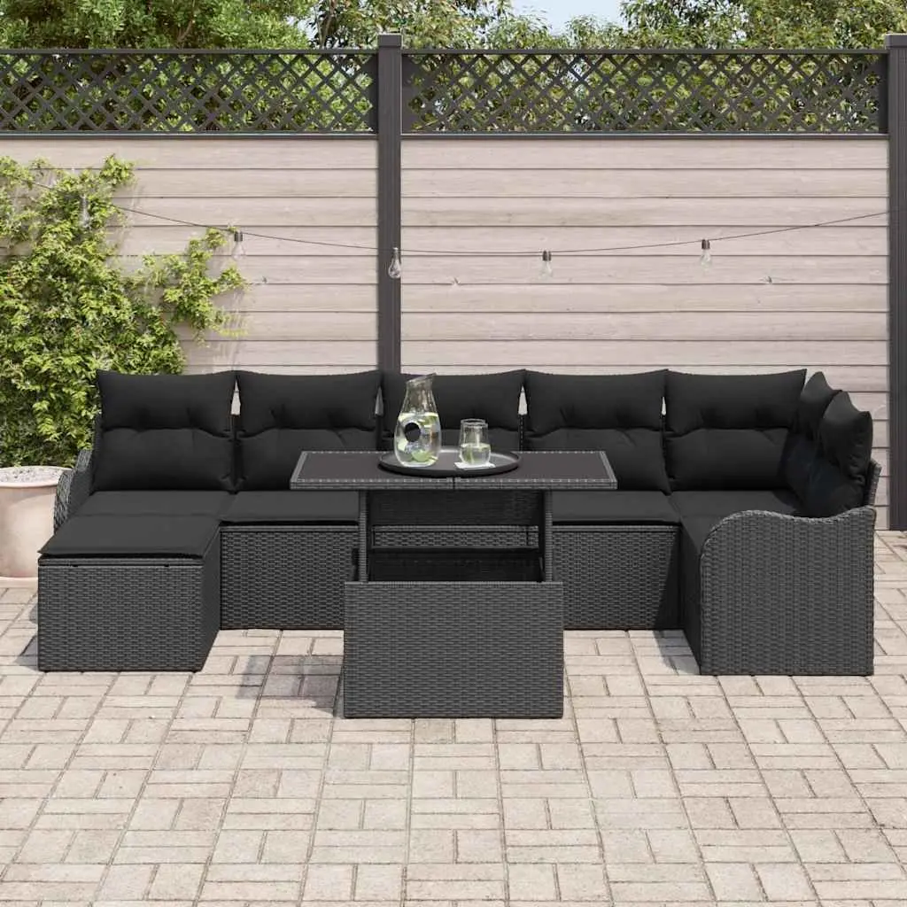 Garden Sofa Set 8 Pieces Outdoor Modular Lounge Black Poly Rattan Furniture