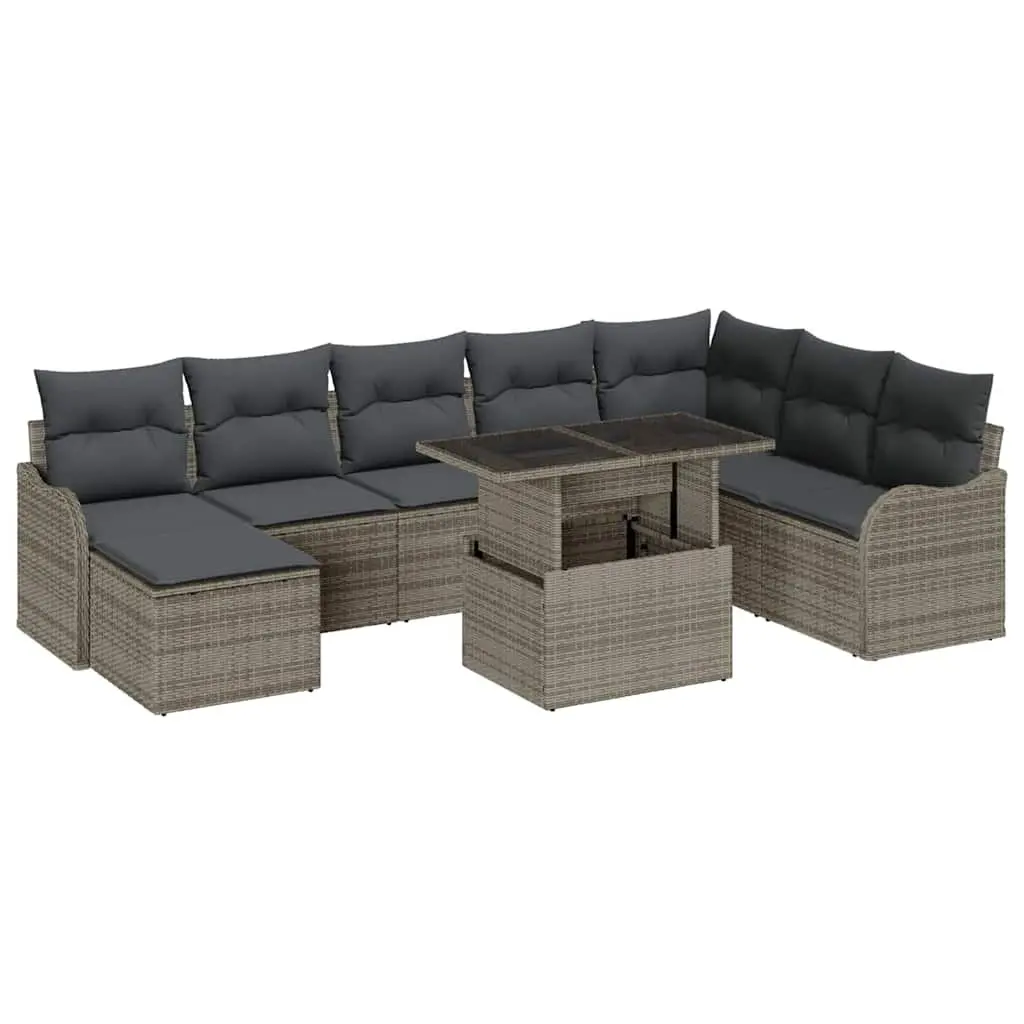 Modular Garden Sofa Set 9 Pieces Outdoor Furniture Grey Poly Rattan with