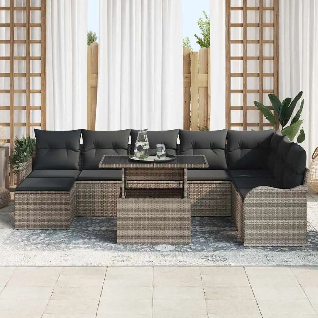 Modular Garden Sofa Set 9 Pieces Outdoor Furniture Grey Poly Rattan with