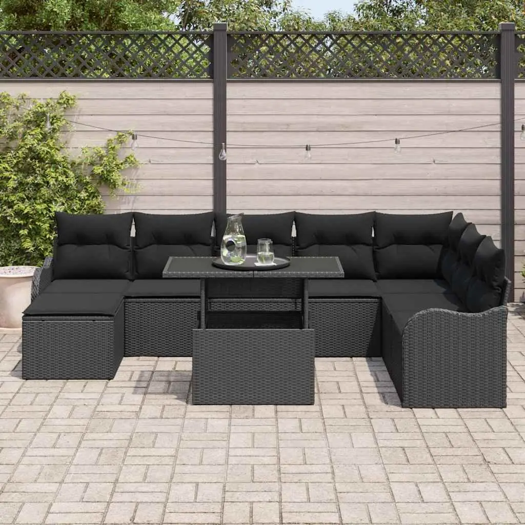 Outdoor Garden Sofa Set 9 Pieces Modular Patio Furniture with Cushions Black