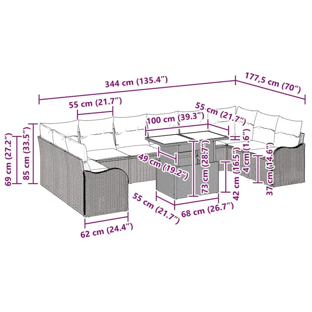 Garden Sofa Set Modular Poly Rattan 11 Piece Outdoor Furniture Grey