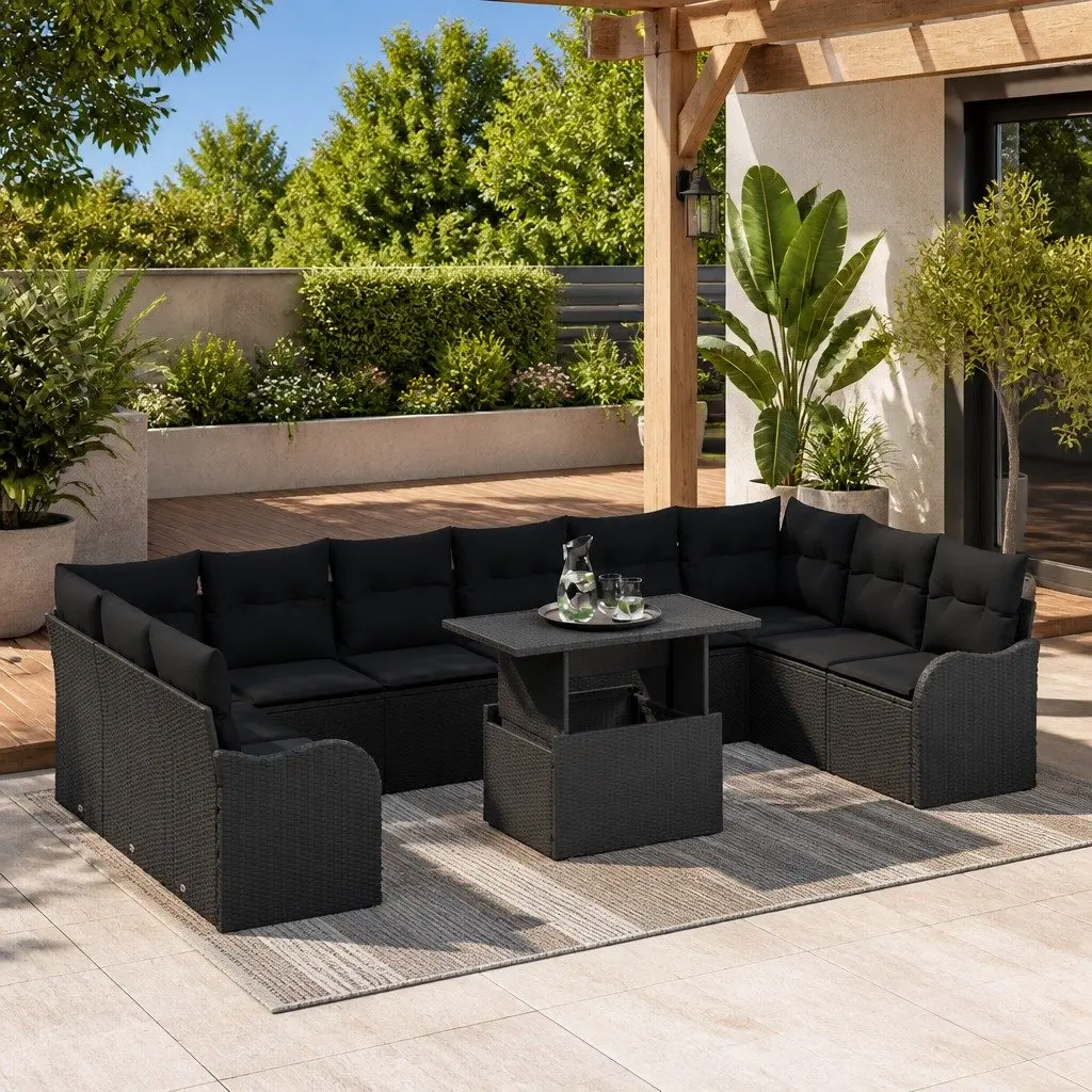 Outdoor Garden Sofa Set Poly Rattan 11 Piece Modular Patio Furniture Black