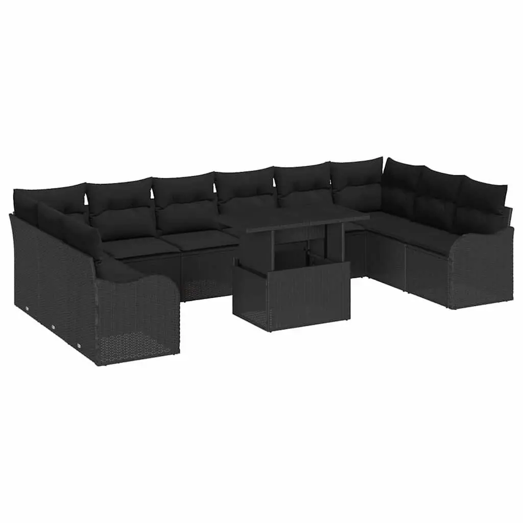 Outdoor Garden Sofa Set Poly Rattan 11 Piece Modular Patio Furniture Black