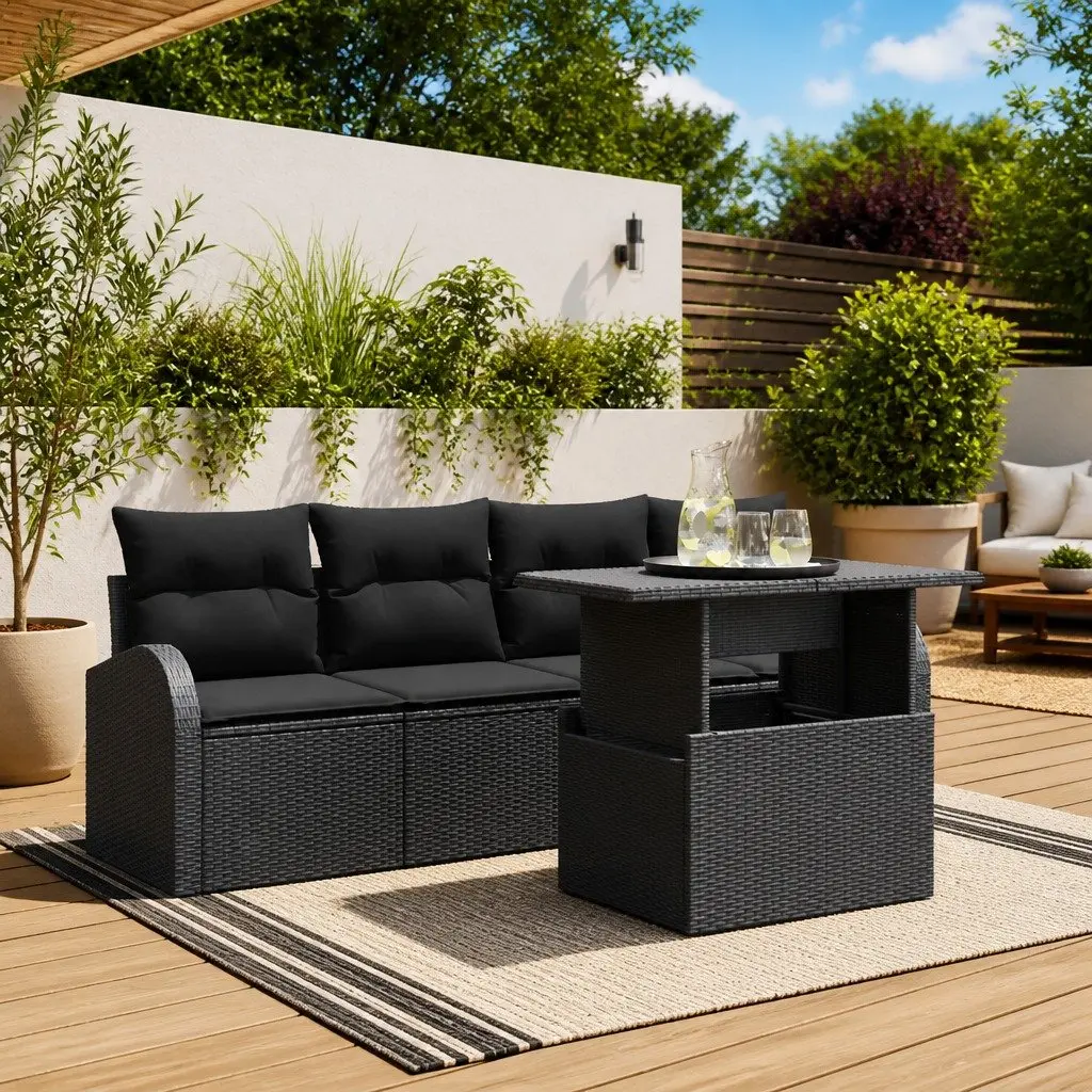 Garden Sofa Set Modular Poly Rattan 5 Piece Outdoor Furniture Black