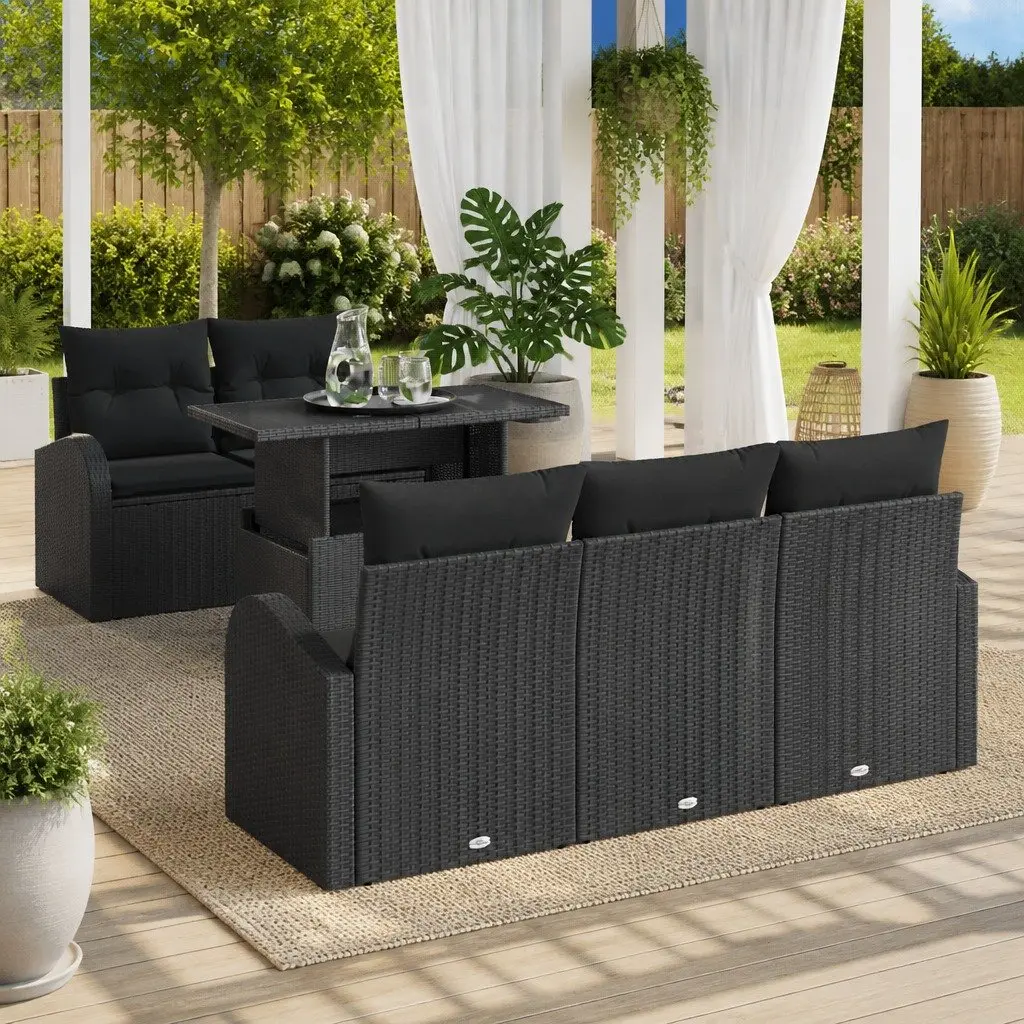 Garden Sofa Set Modular Poly Rattan 6 Piece Outdoor Furniture Black