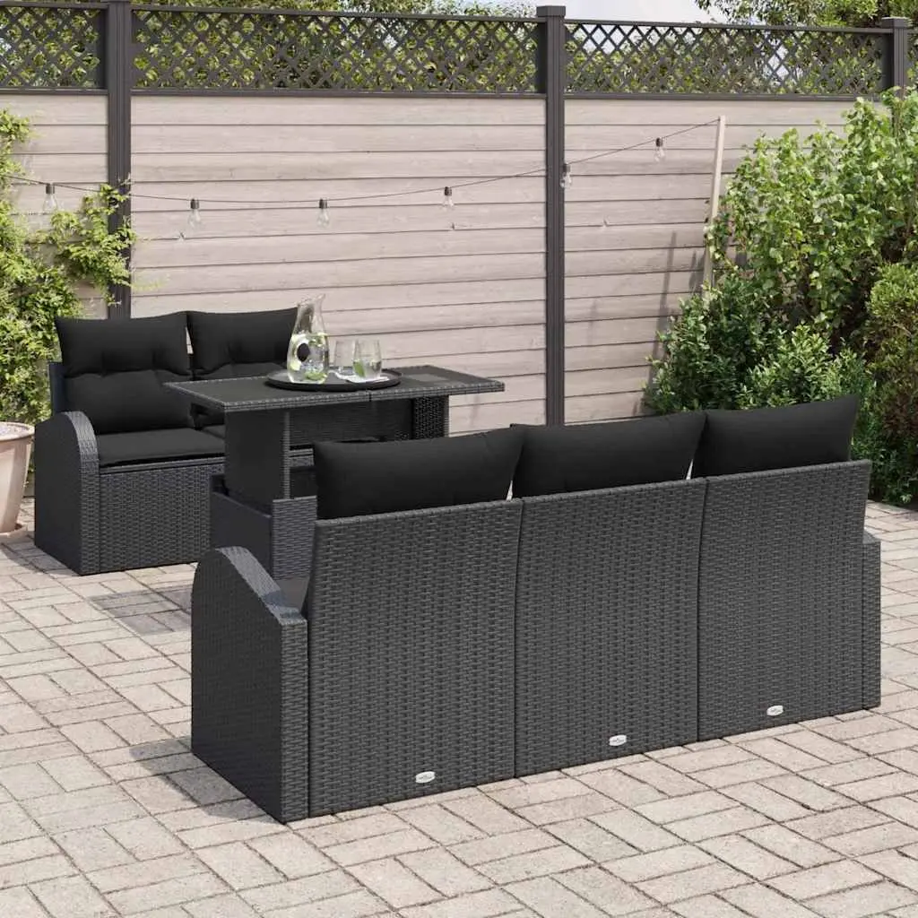 Garden Sofa Set Modular Poly Rattan 6 Piece Outdoor Furniture Black