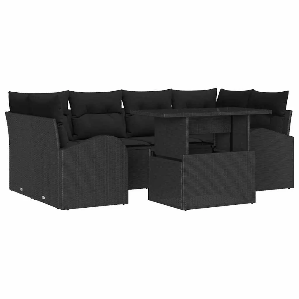 Outdoor Garden Sofa Set Poly Rattan 7 Pieces Black Modular Patio Furniture