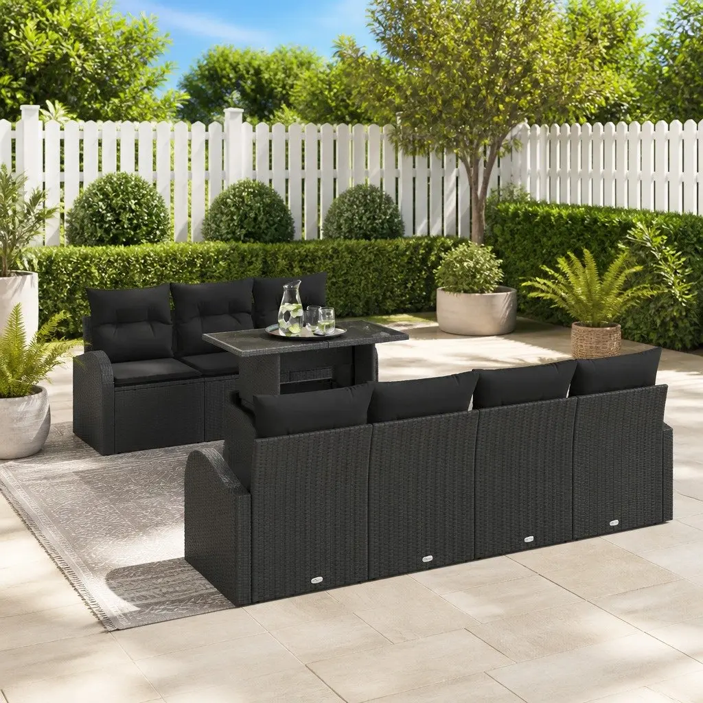 Outdoor Garden Sofa Set 8 Piece Rattan Patio Furniture with Cushions Black