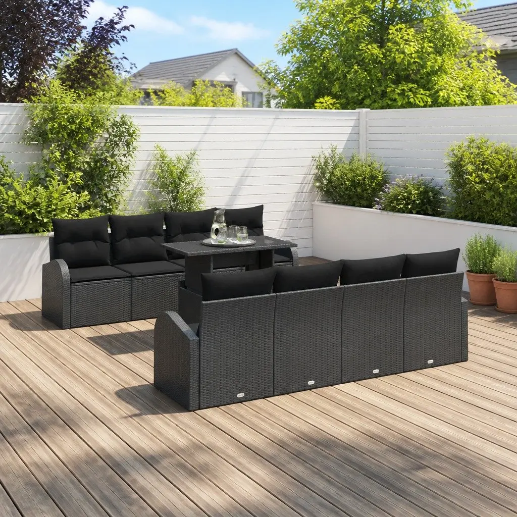 Garden Sofa Set 9 pcs Black Poly Rattan Outdoor Lounge Furniture Modular Seating