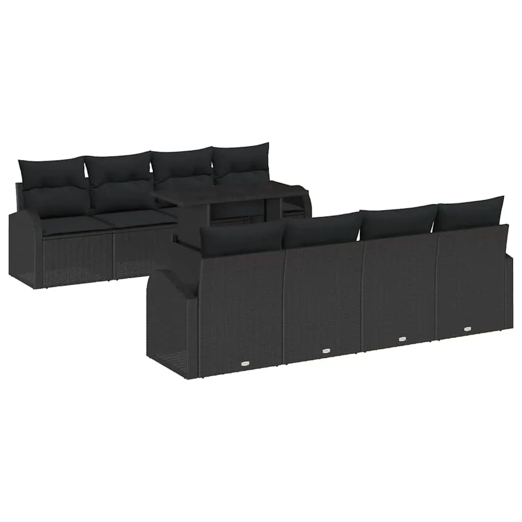 Garden Sofa Set 9 pcs Black Poly Rattan Outdoor Lounge Furniture Modular Seating