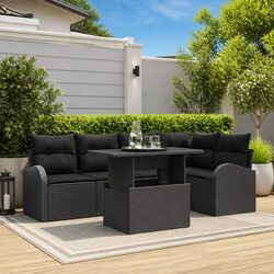 Outdoor Garden Sofa Set 6 Piece Modular Seating Black Poly Rattan with Cushions