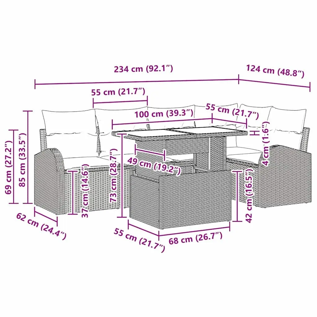 Outdoor Garden Sofa Set 6 Piece Modular Seating Black Poly Rattan with Cushions