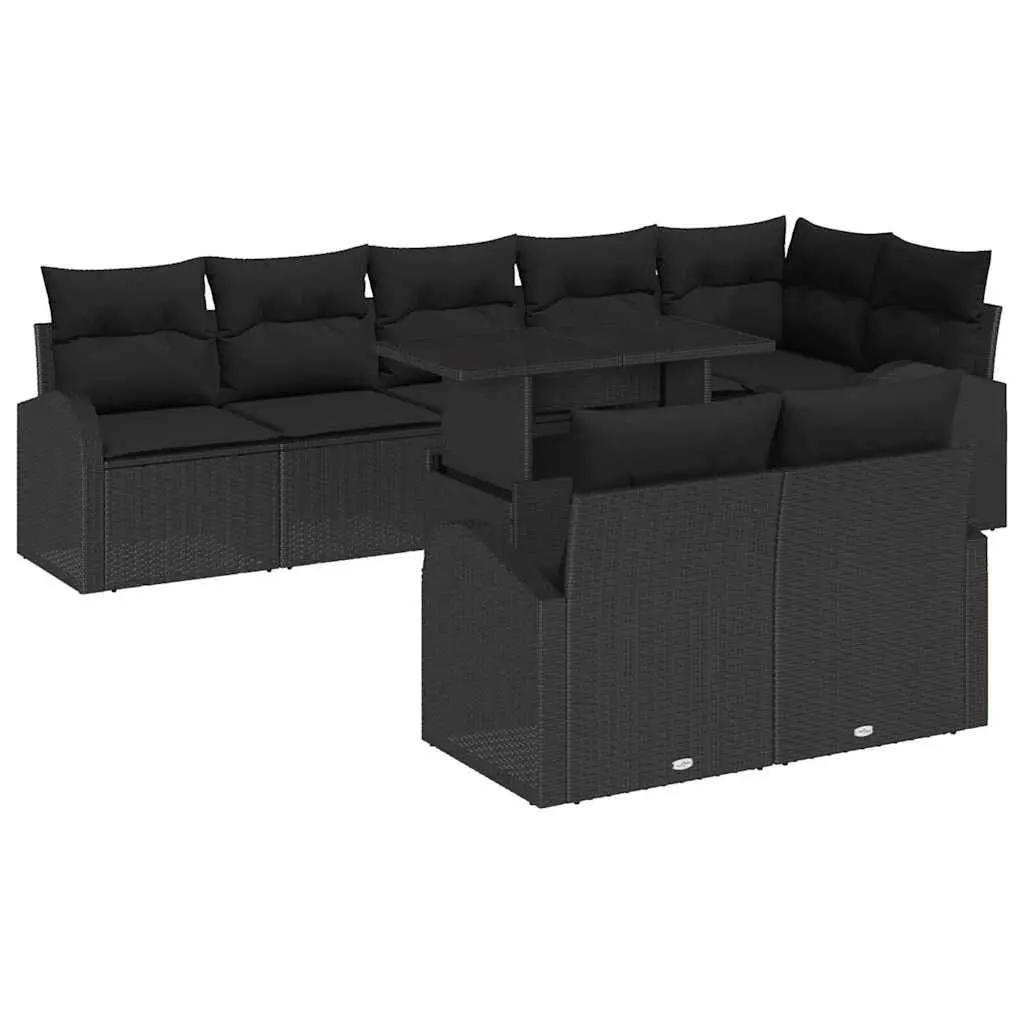 Modular Garden Sofa Set Poly Rattan 9 Piece Outdoor Seating Black